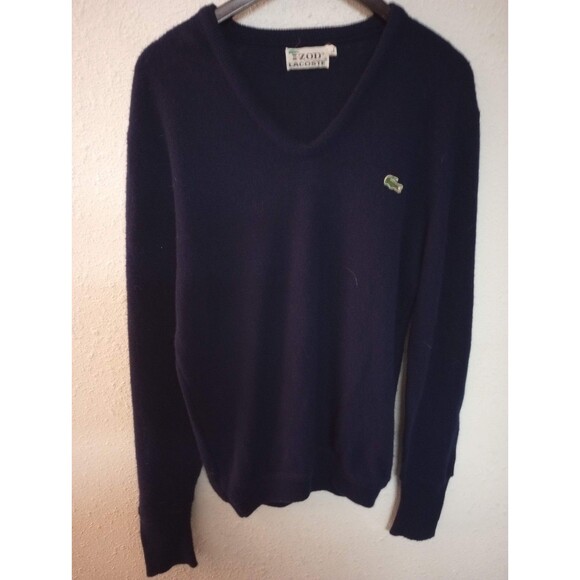 Izod Lacoste Sweater Vintage Alligator Mens Medium Navy Rare 1960s Label - Picture 1 of 5